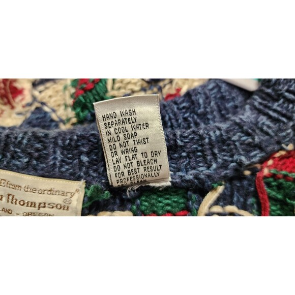 Norm Thompson Mens Cotton Hand-Knitted Sweater Multicolor Patchwork Pattern Sz M - Picture 8 of 9